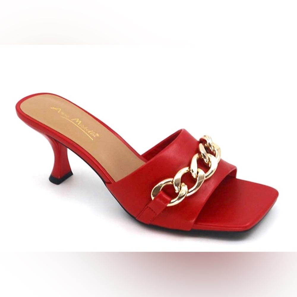 Red Kitten Heel with Gold Chain